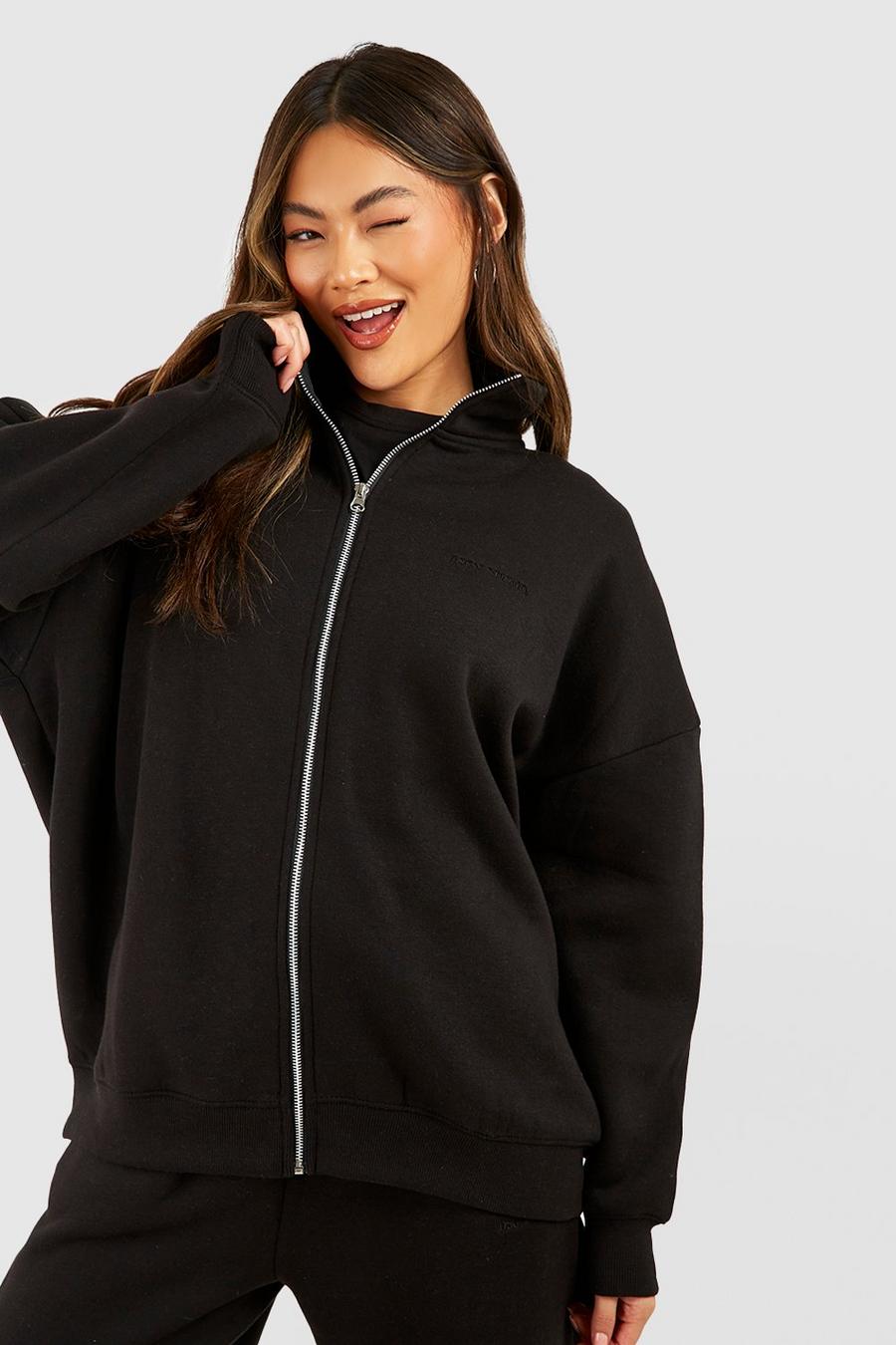 Black Funnel Neck Zip Through Sweatshirt 