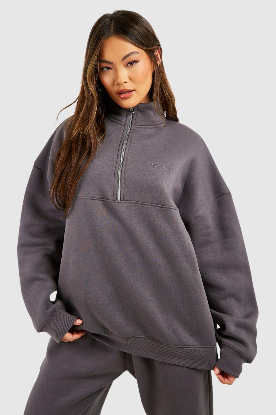 Oversize Sweatshirt mit Reißverschluss, Charcoal