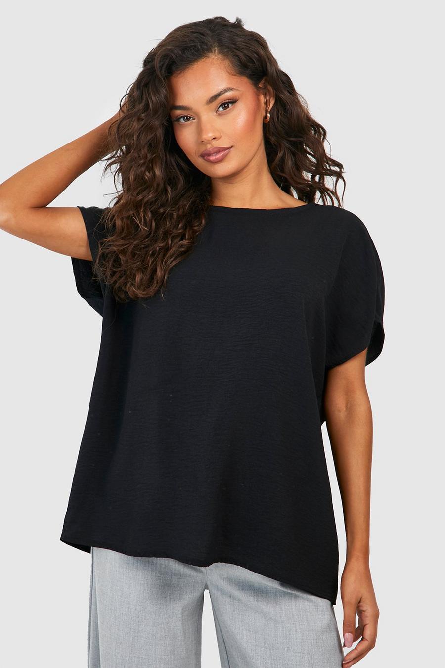 Black Relaxed Fit Woven T Shirt 