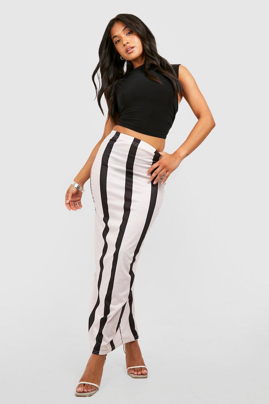 Ecru Petite Stripe Printed Slip Maxi Skirt