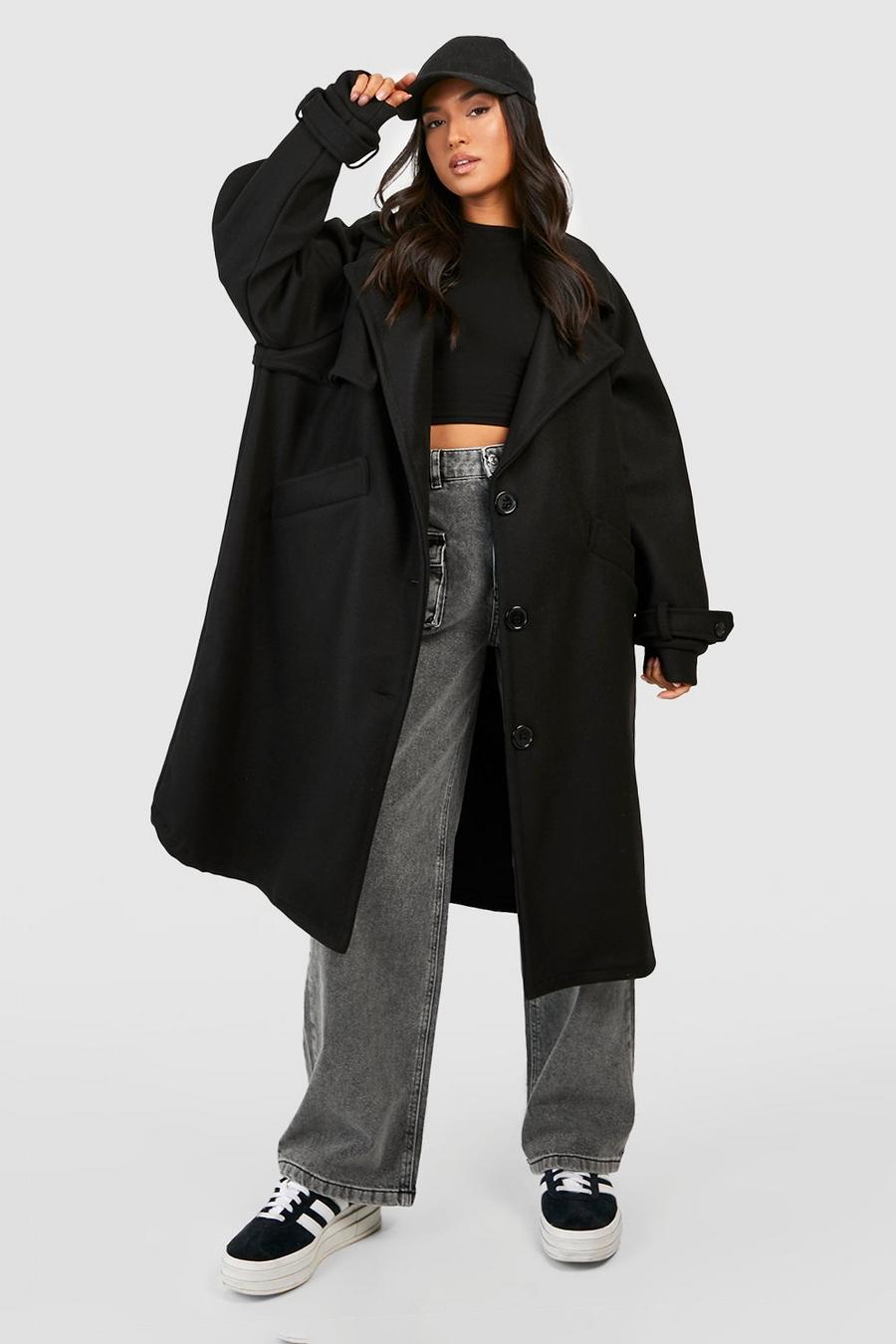 Black Petite Premium Wool Look Oversized Coat