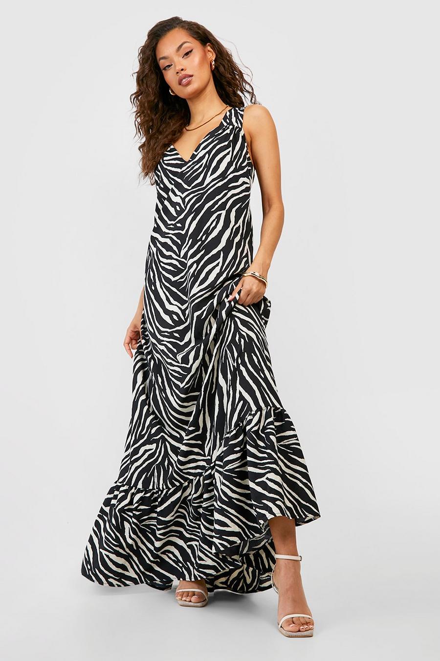 Black Trapeze Zebra Maxi Dress