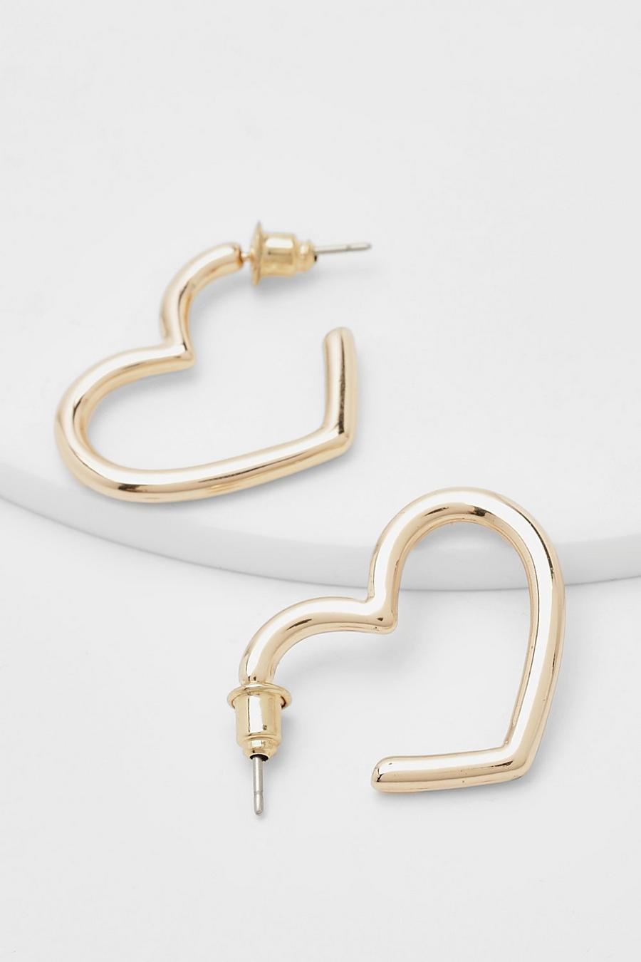 Gold Simple Heart Hoop Earrings image number 1