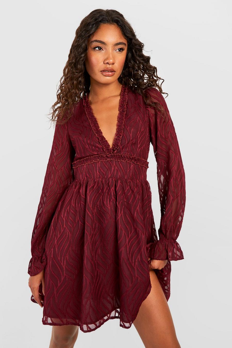 Vestito Skater Tall in chiffon, Burgundy image number 1