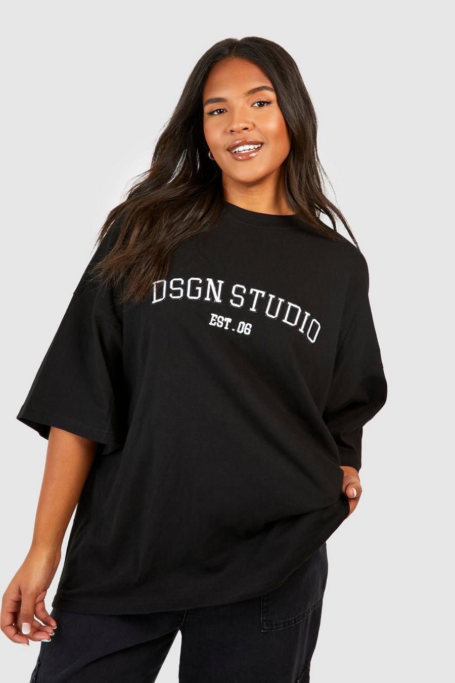 Camiseta Plus oversize con aplique Dsgn Studio, Black