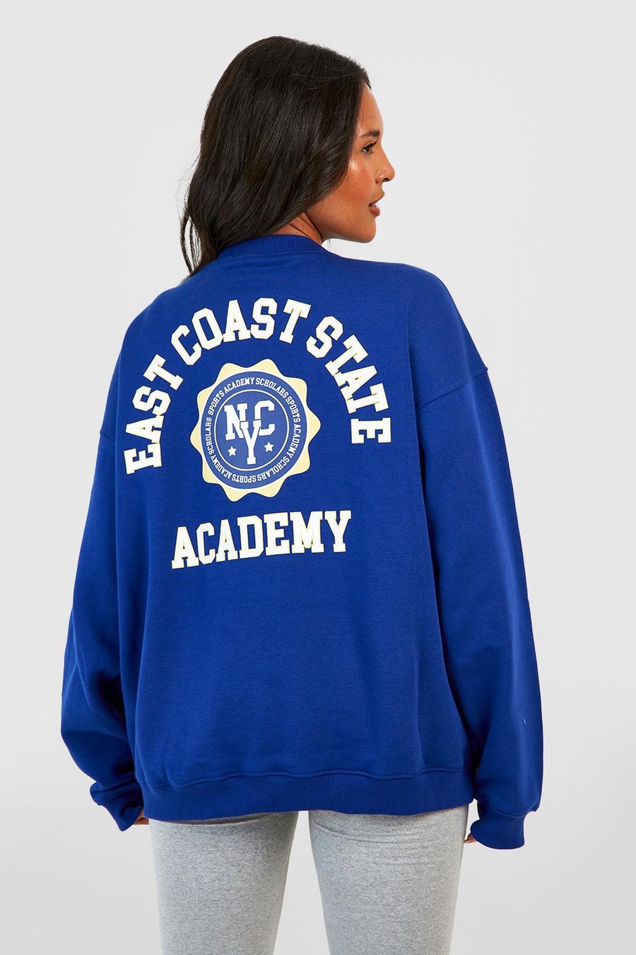 Plus Sweatshirt mit East Coast Slogan, Cobalt