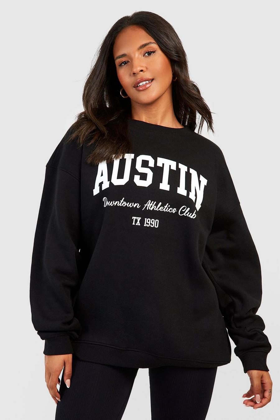 Plus Sweatshirt mit Austin-Slogan, Black