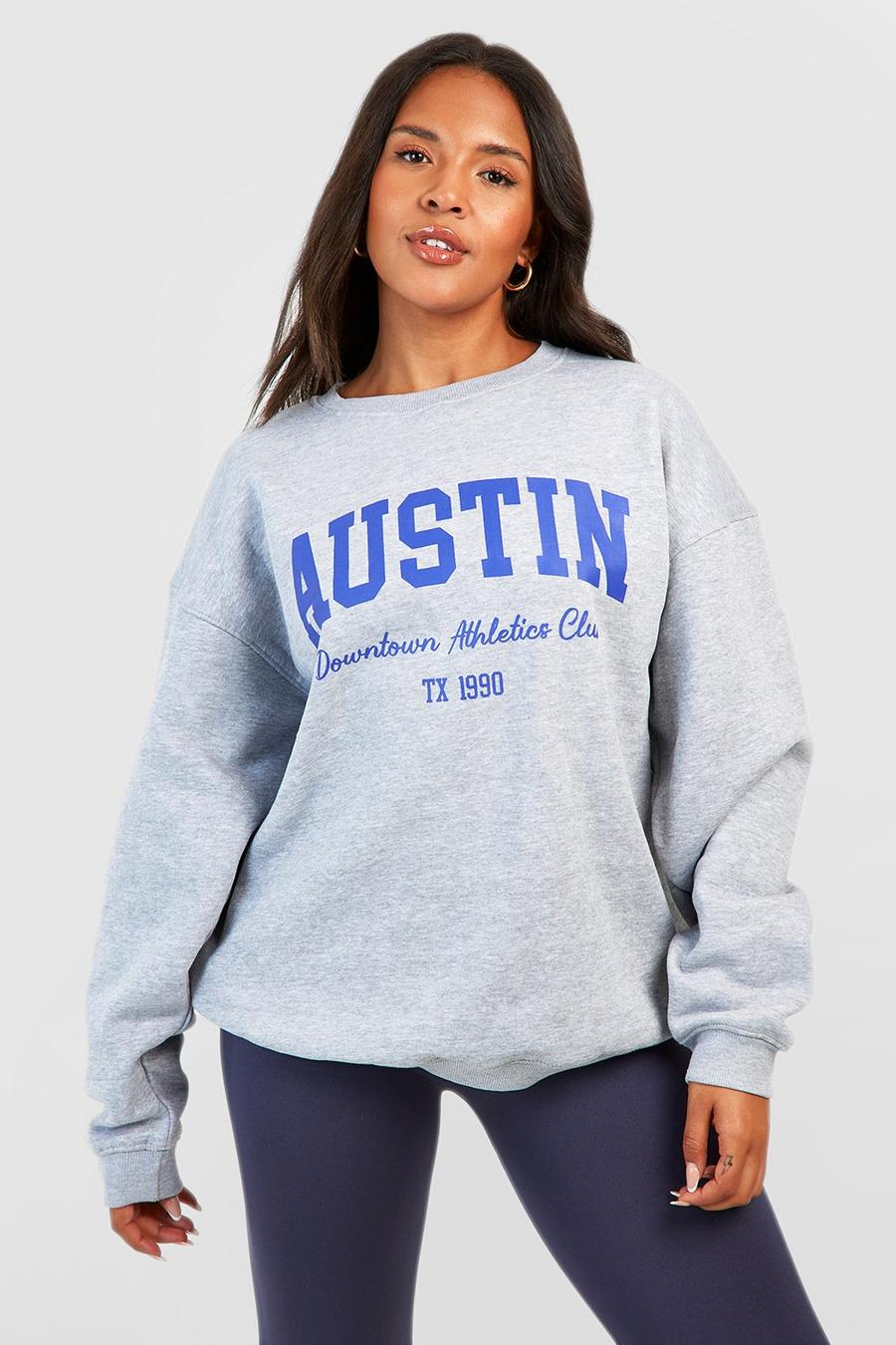 Felpa Plus Size con slogan Austin, Grey marl