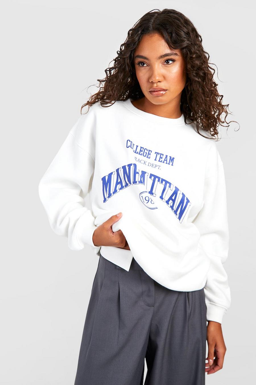 Ecru Tall Manhattan Sweatshirt med slogan