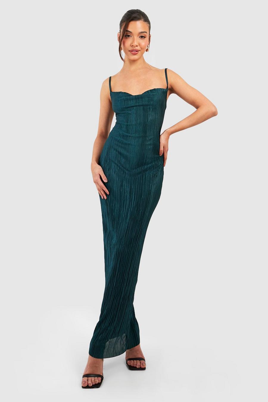 Emerald Plisse Strappy Maxi Dress
