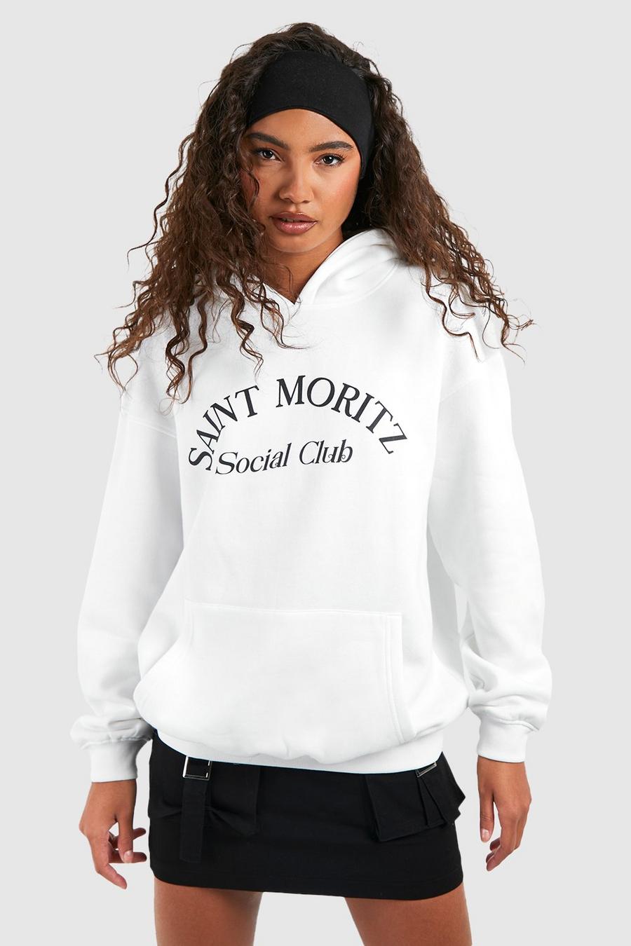 Tall Hoodie mit Saint Moritz Slogan, Ecru