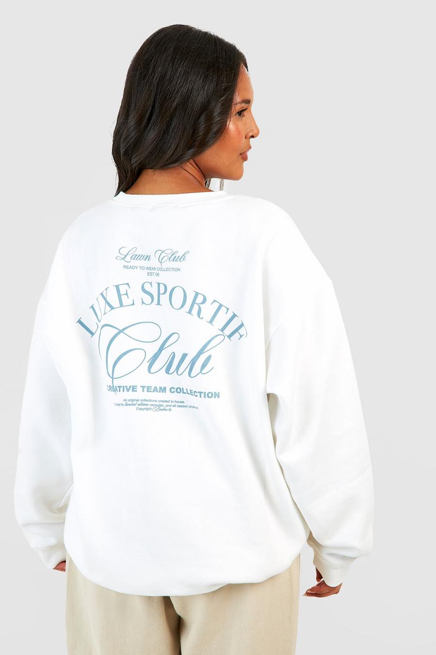 Plus Sweatshirt mit Sports Club Slogan, Ecru