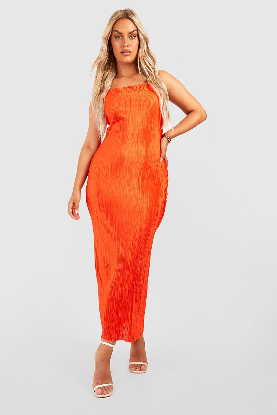 Orange Plus Plisse Maxi Dress