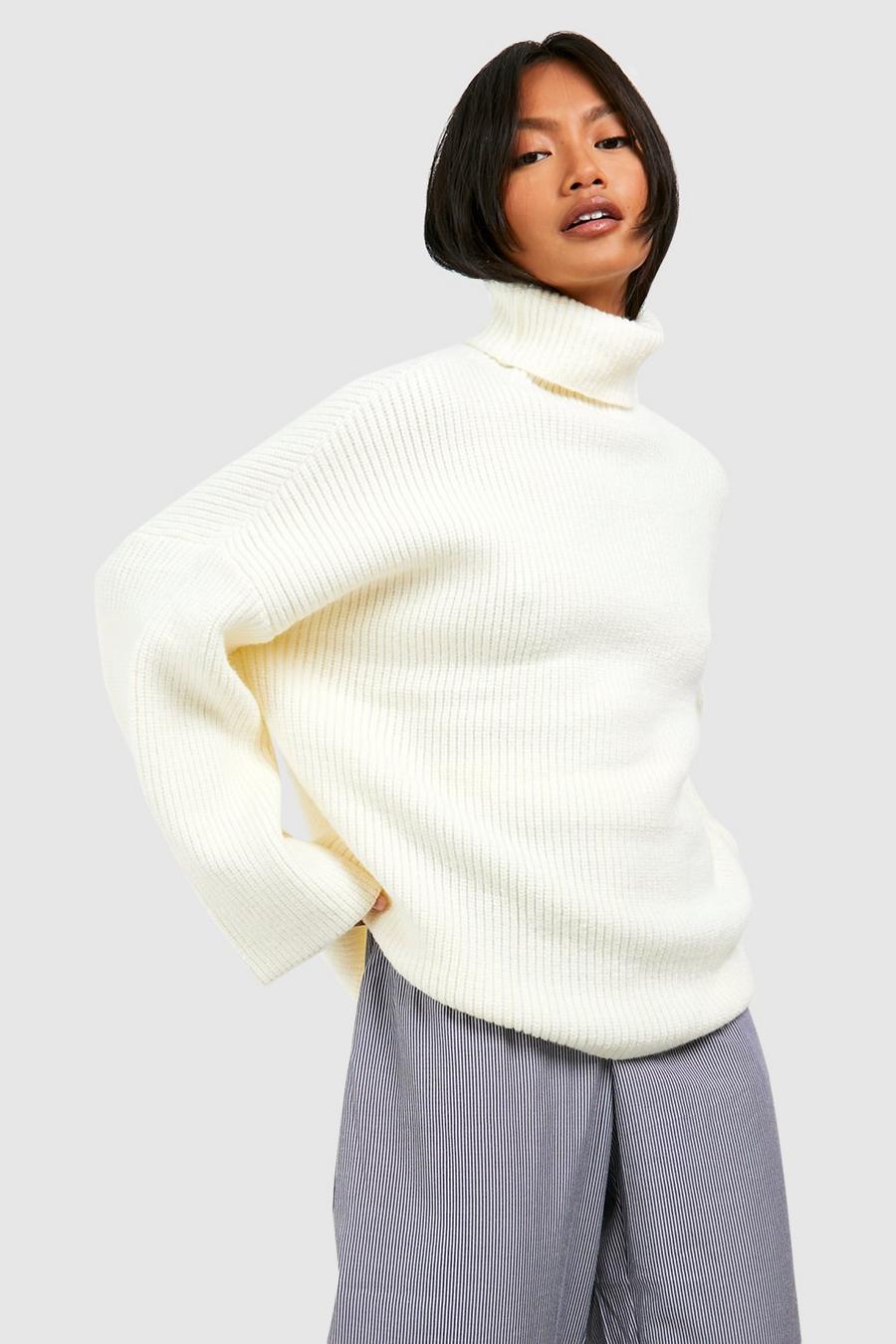Cream Turtleneck Wide Sleeve Oversized Sweater