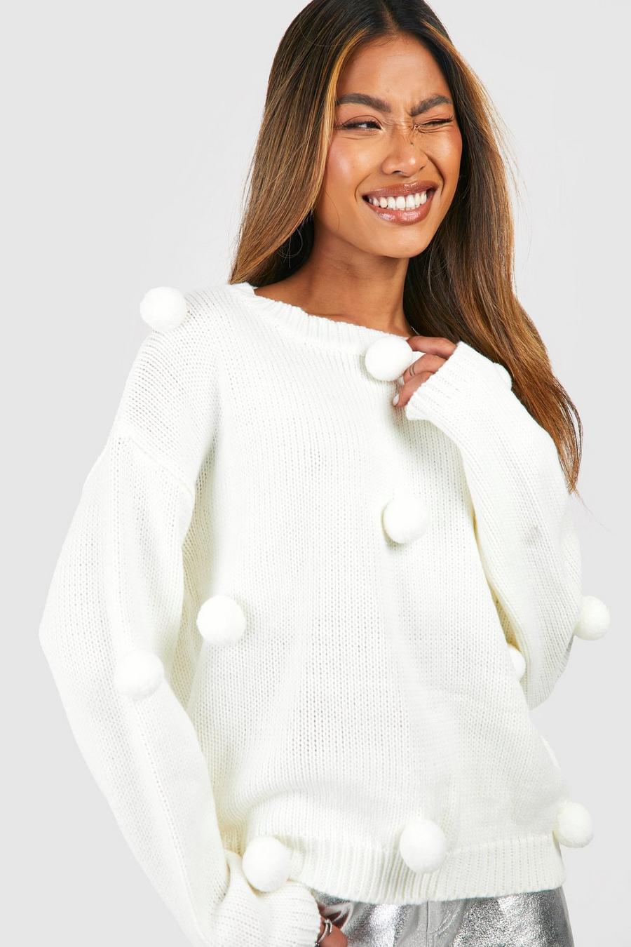 Pullover mit Pom-Poms, White