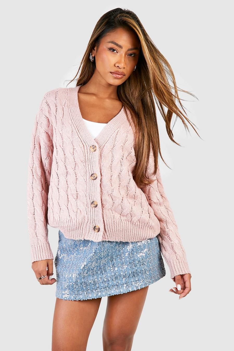 Rose Sequin Cable Knit Cardigan