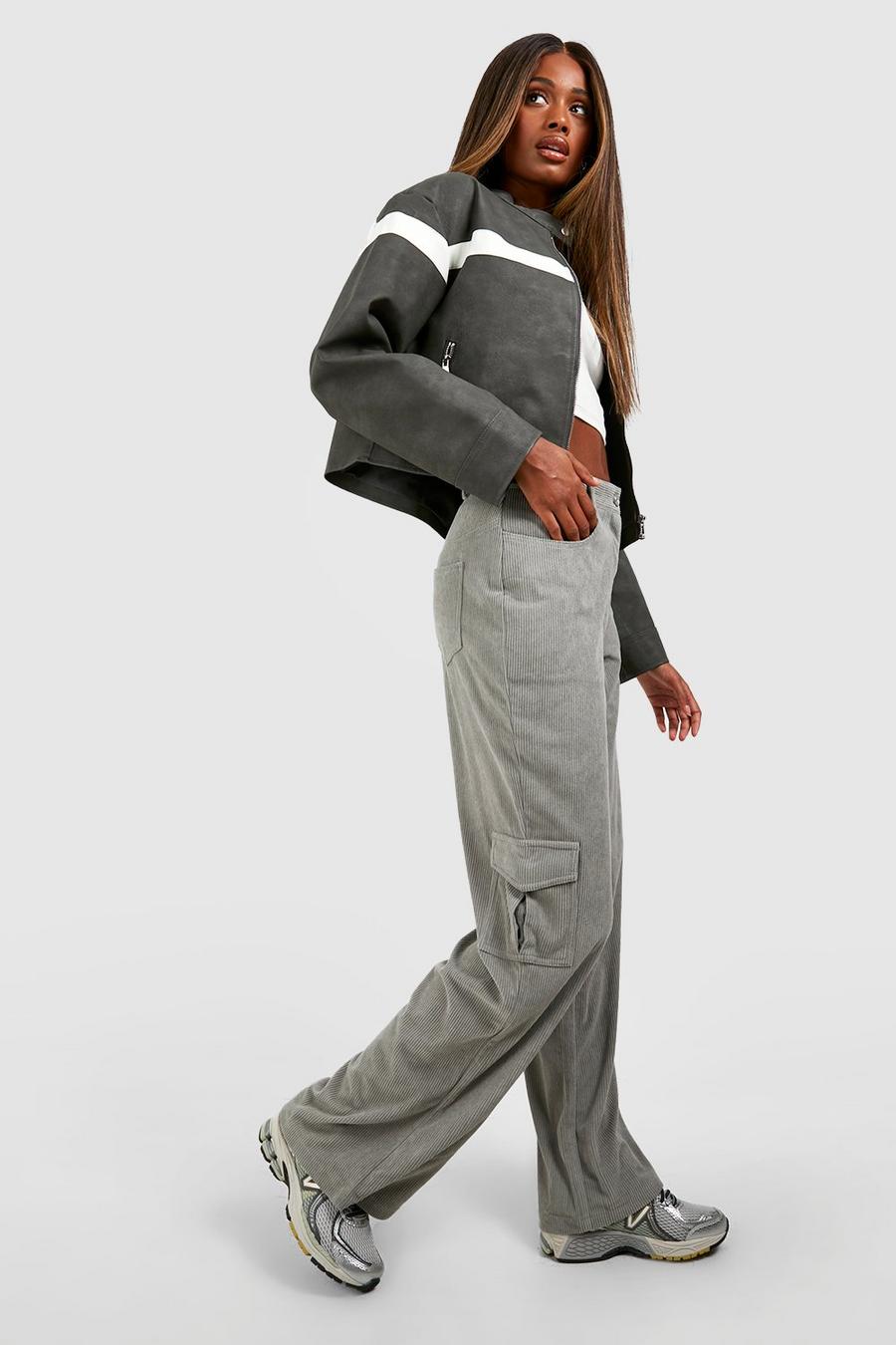 Cord-Jeans mit Cargo-Taschen, Grey