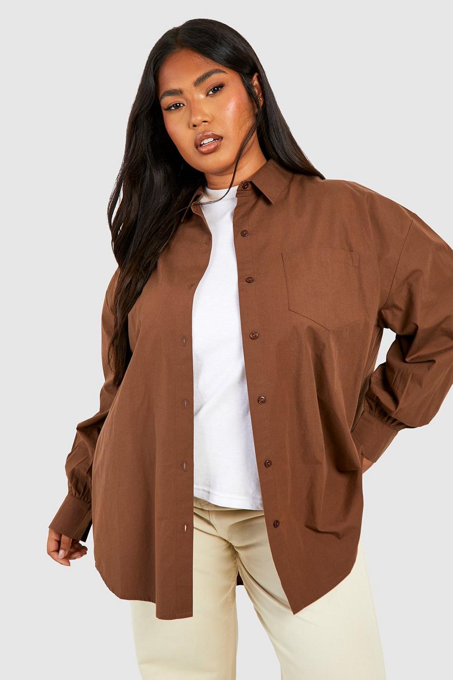 Camicia Plus Size oversize in cotone, Chocolate