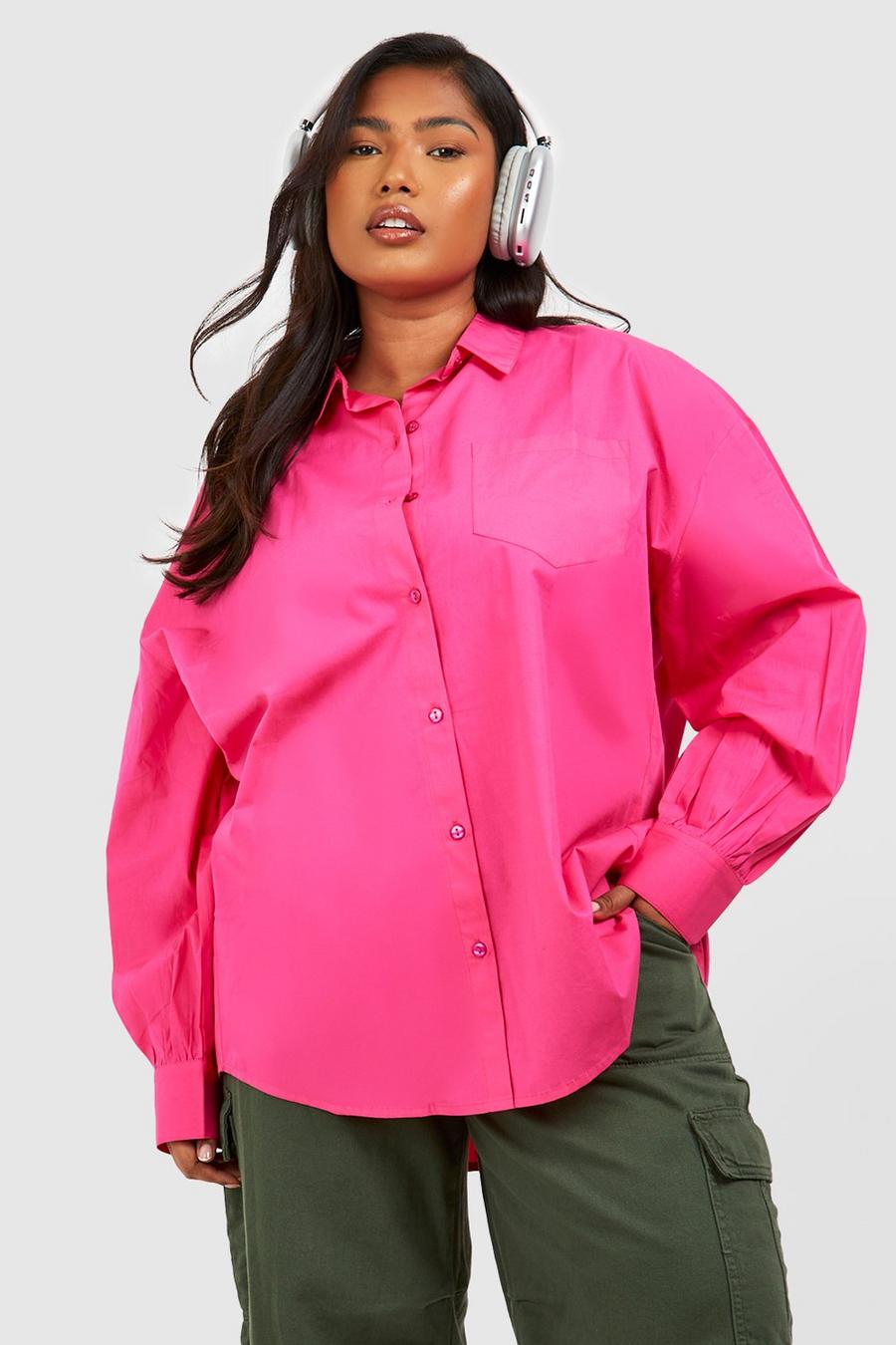 Camicia Plus Size oversize in cotone, Hot pink