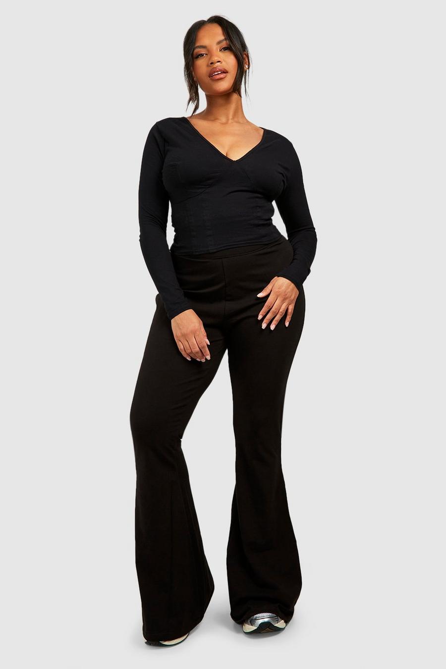 Black Plus Cotton Elastane Basic Fold Over Waistband Trousers image number 1
