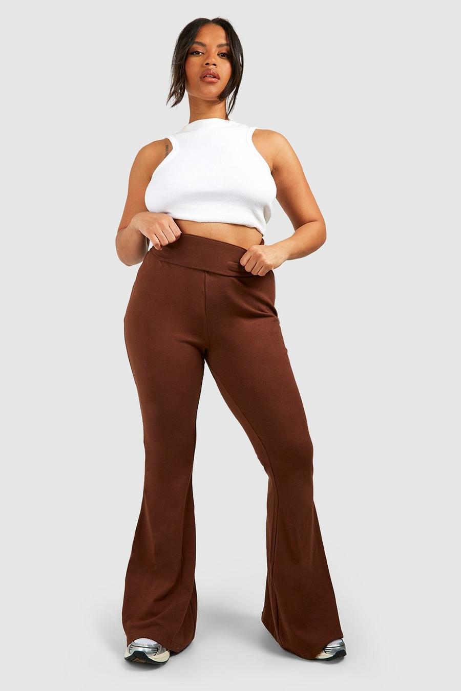 Pantaloni Plus Size Basic in cotone ed elastan con risvolto in vita, Chocolate