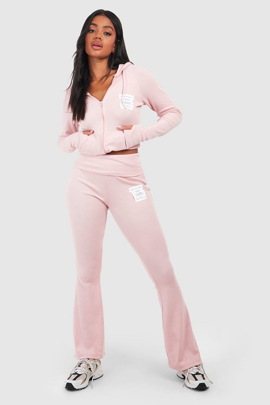 Pantalon de yoga côtelé à slogan, Baby pink image number 1