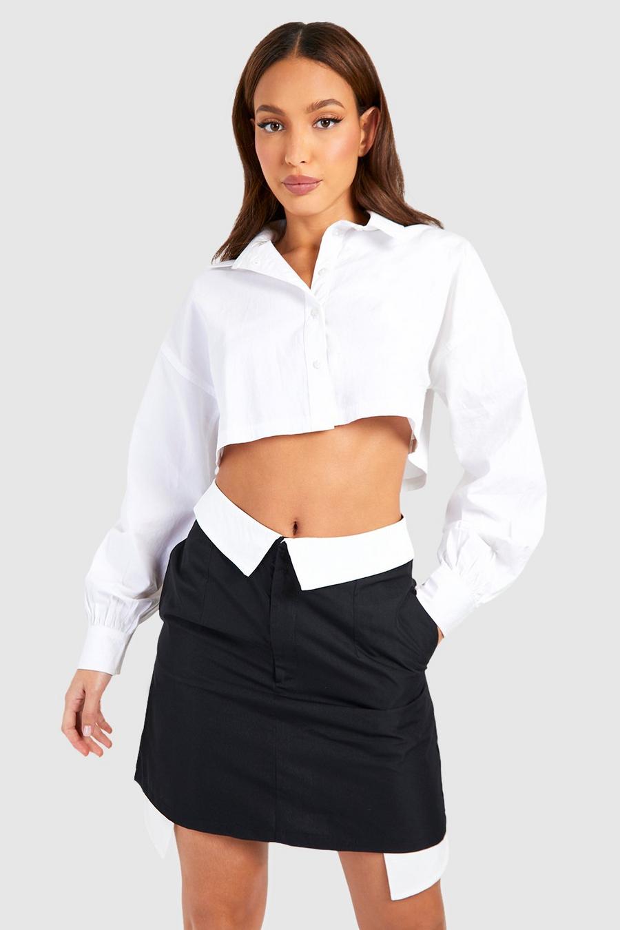 Black Tall Fold Over Waistband Mini Skirt