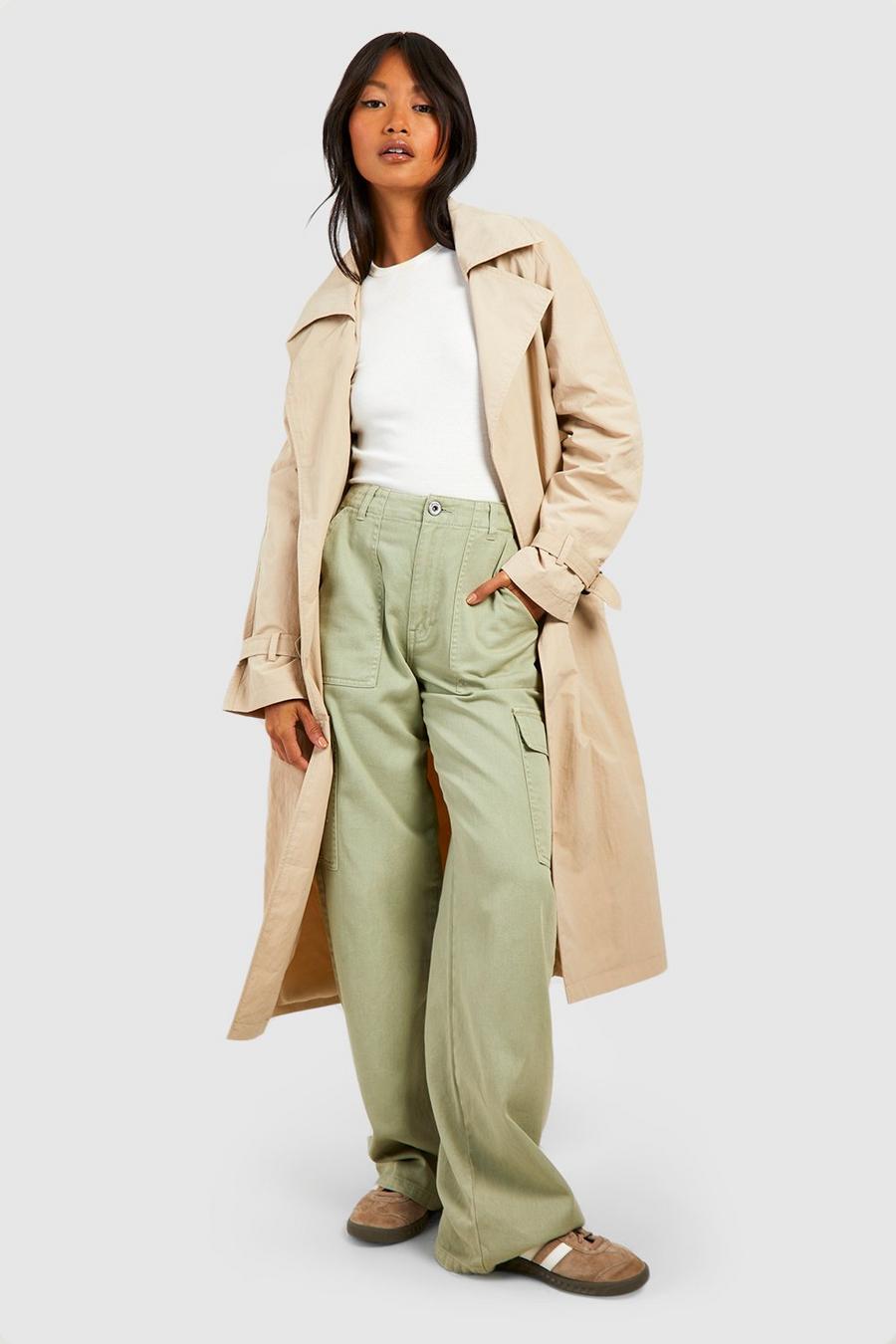 Beige Nylon Belted Trench Coat
