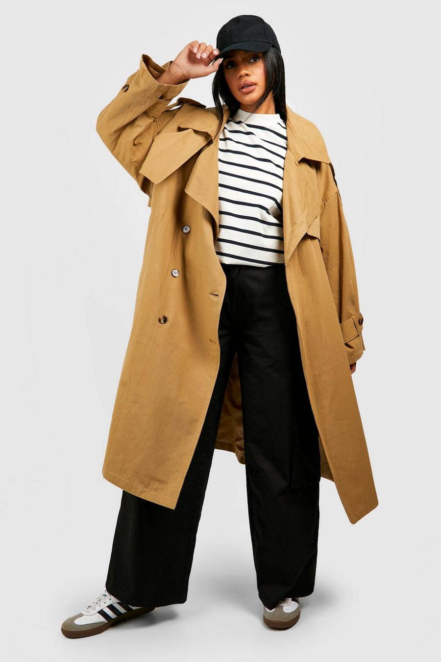 Camel Oversized Trenchcoat Met Ceintuur