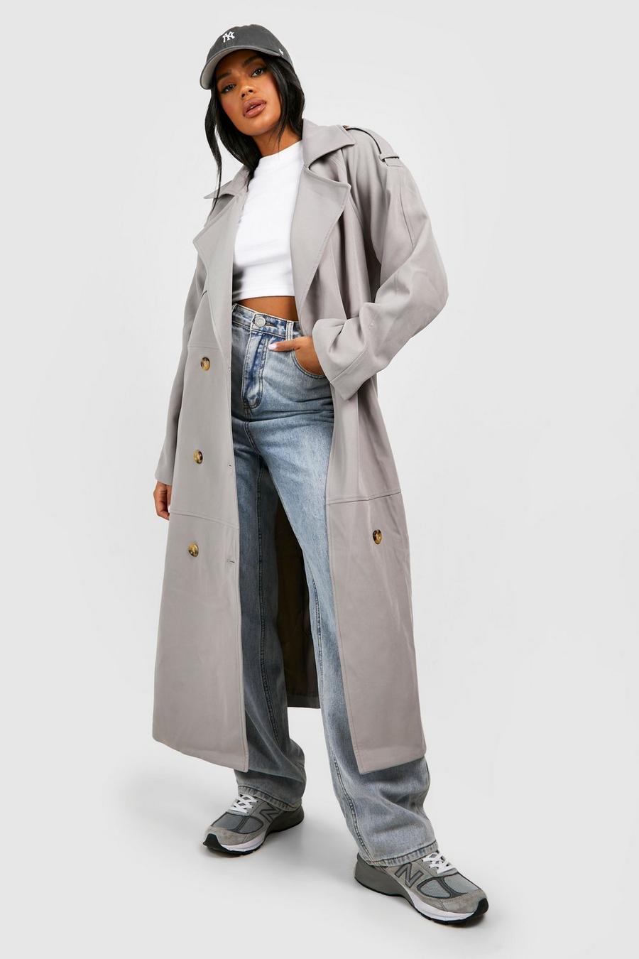 Slate grey Double Breasted Trench Belted Trench Coat
