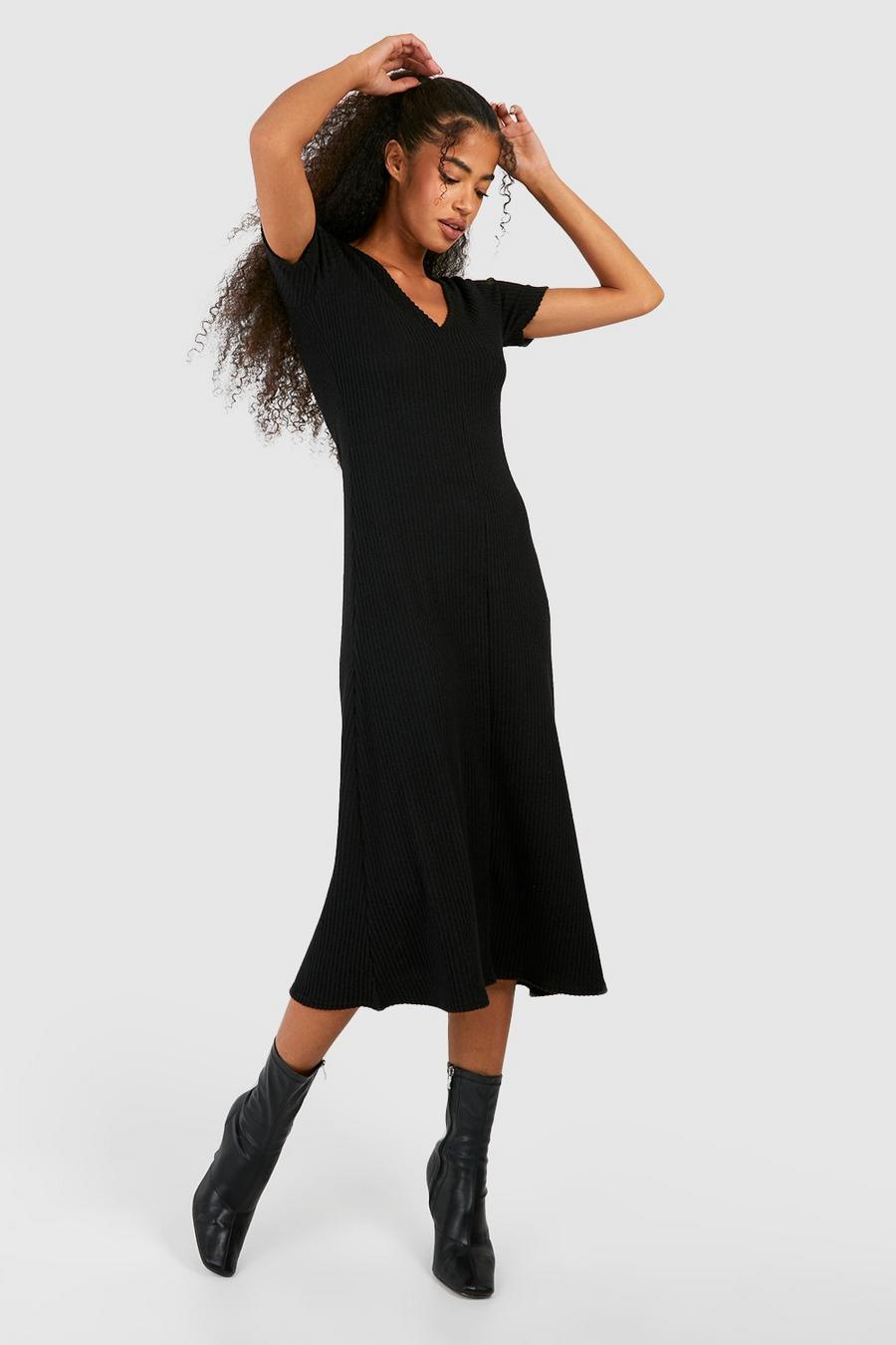 Black Super Soft Rib Loose Midi Dress