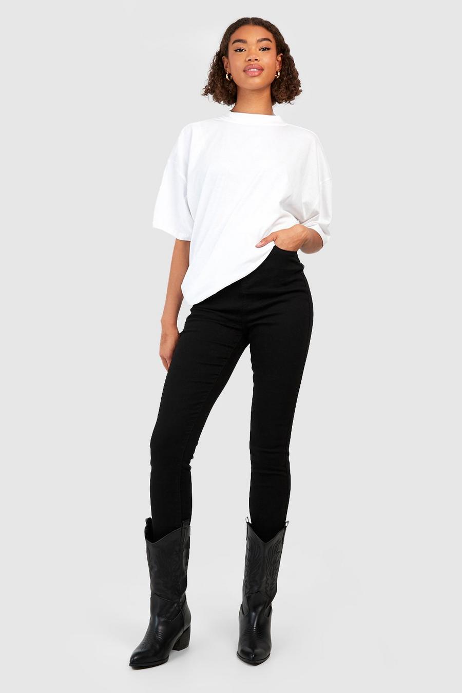 Black Tall Svarta skinny jeans med hög midja image number 1