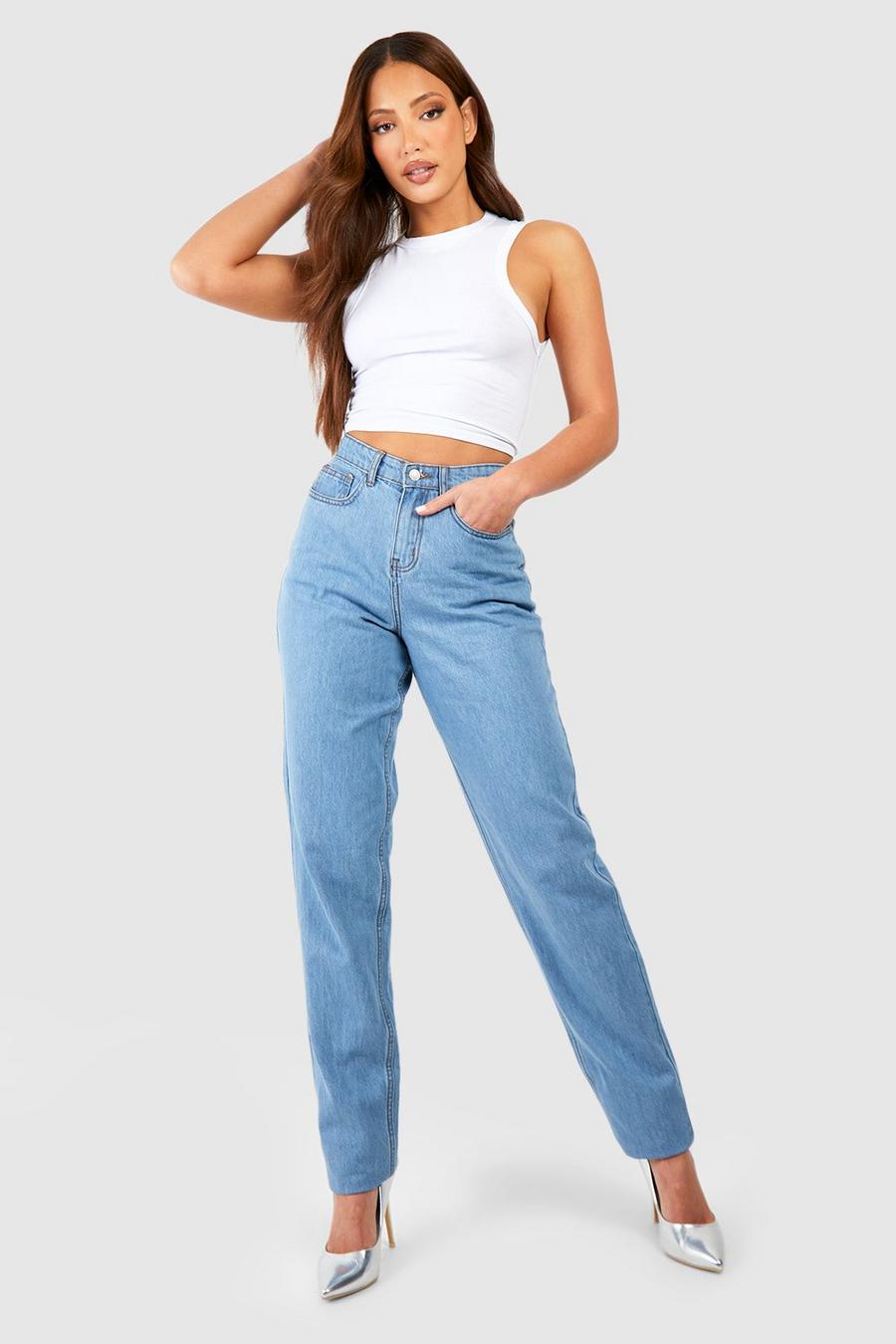 Tall Mid Blue High Rise Mom Jeans 38" image number 1