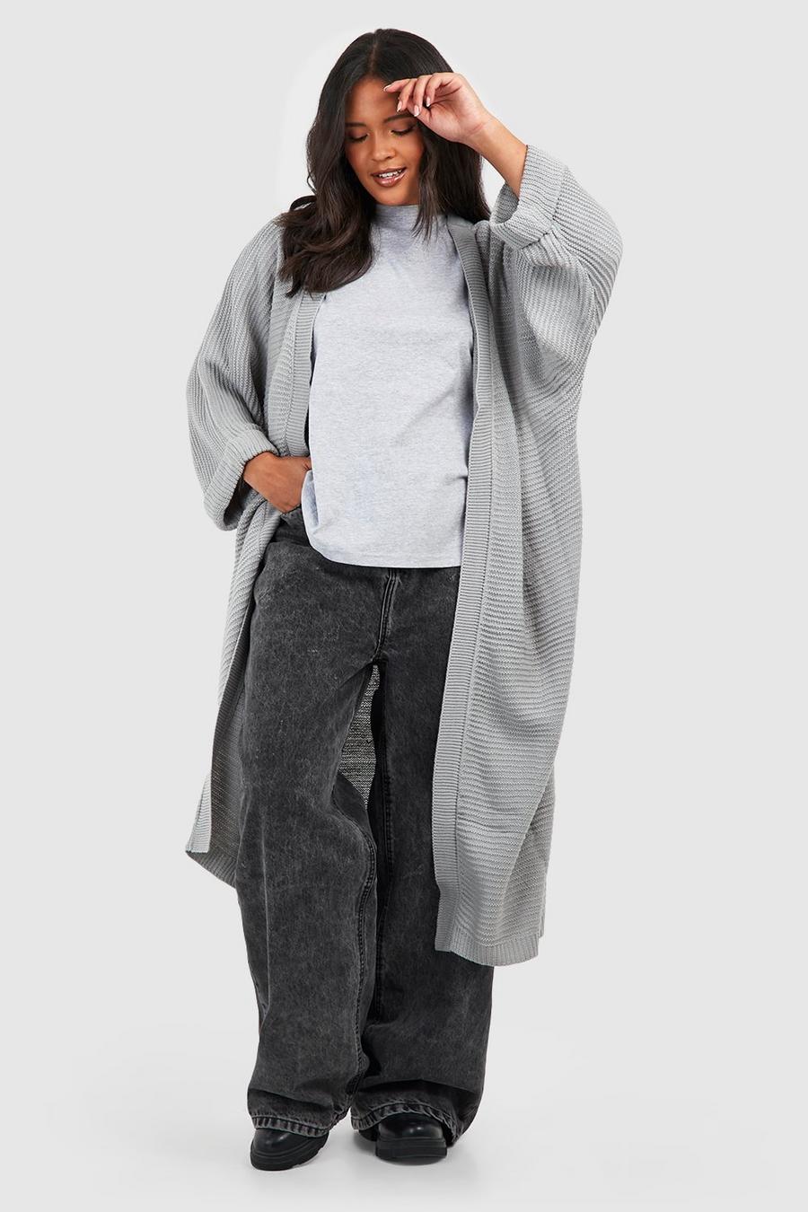Grey Plus Cocoon Oversized Rib Knit Cardigan 