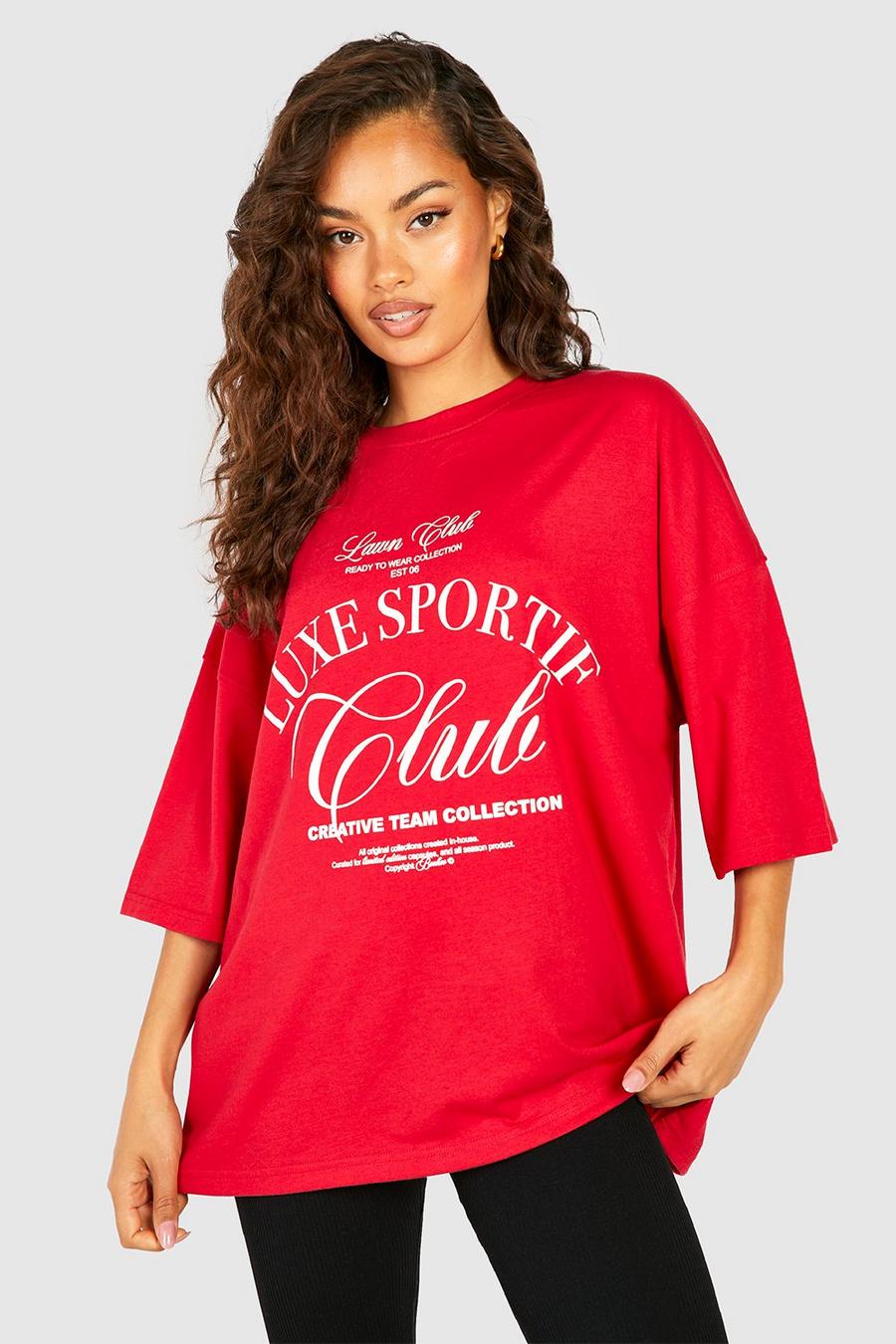Red Sports Club T-Shirt Met Tekst En Opdruk