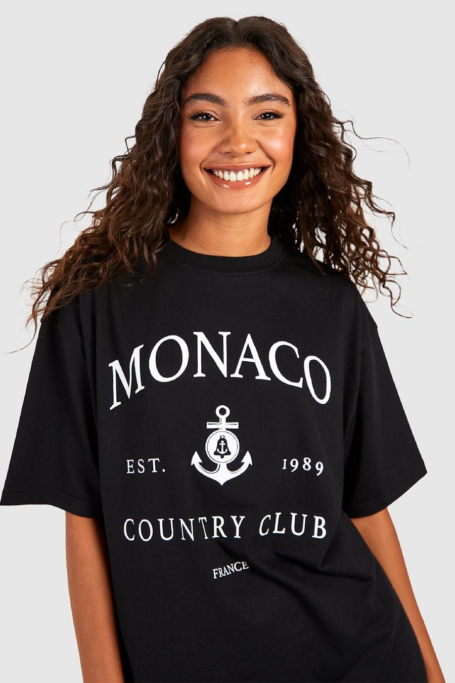 Tall T-Shirt mit Monaco Slogan, Black