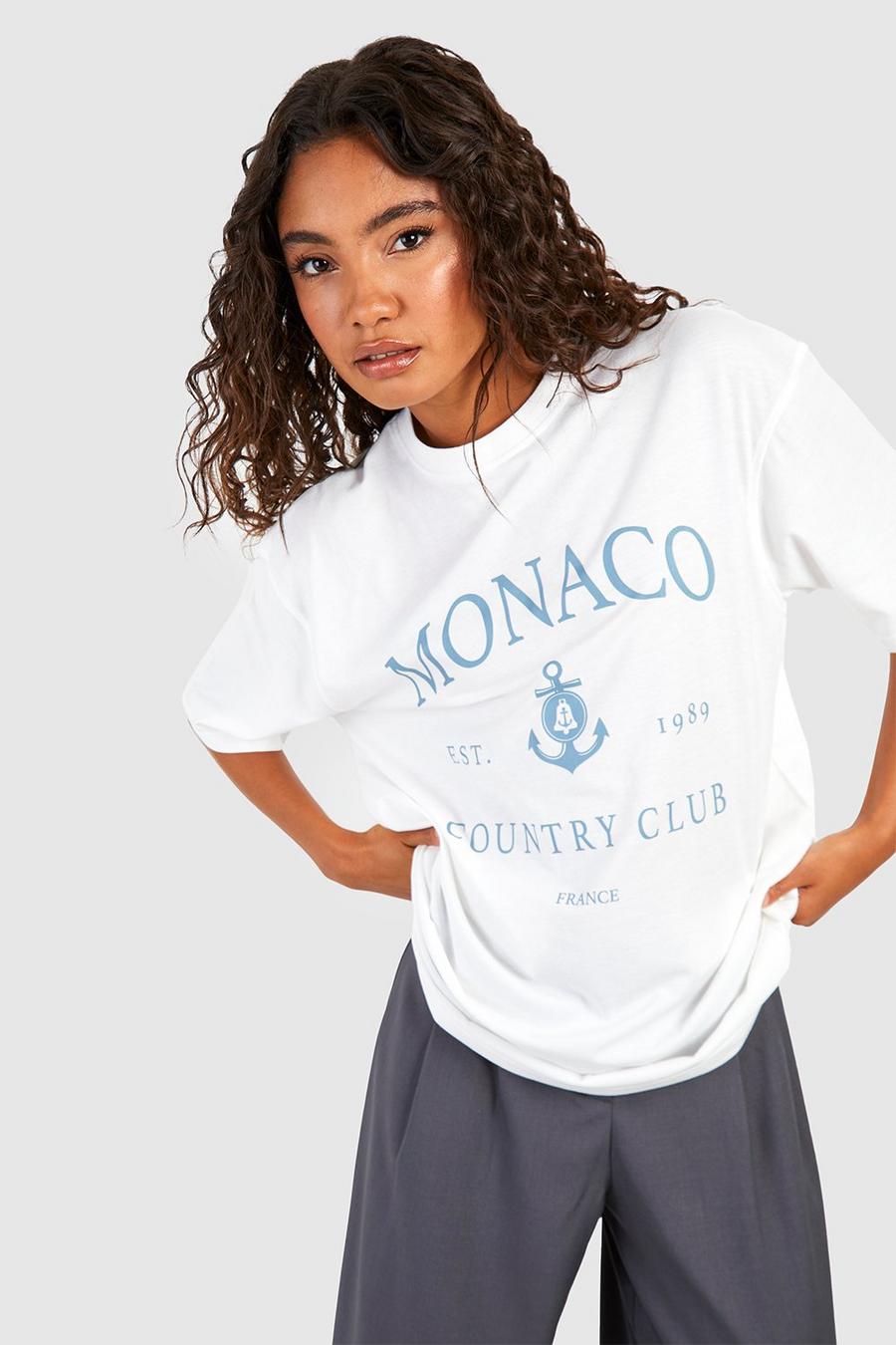 Tall T-Shirt mit Monaco Slogan, Ecru
