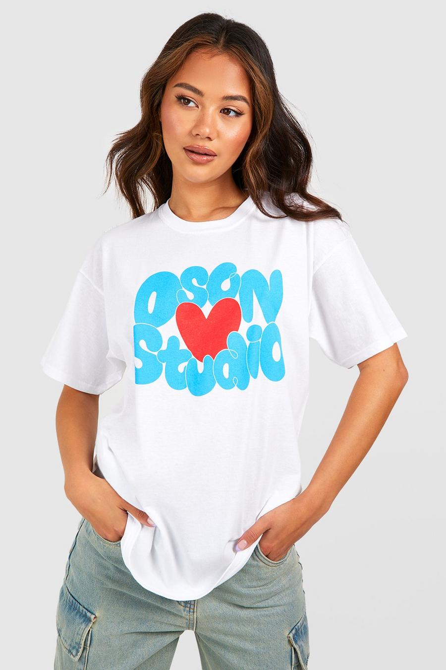Camiseta oversize con estampado Dsgn Studio de corazón, White image number 1