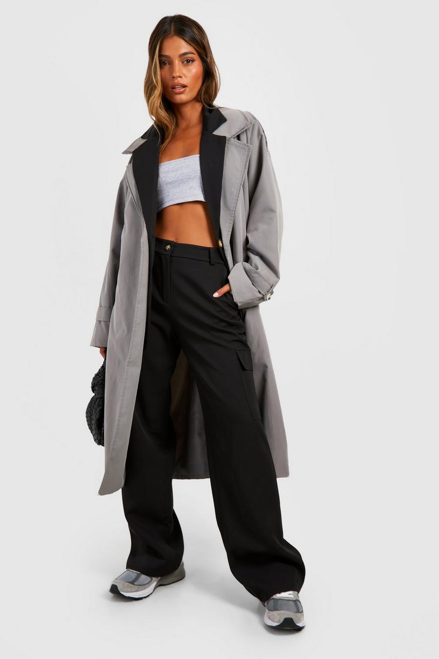 Black Cargo Pocket Wide Leg Tailored Trousers 