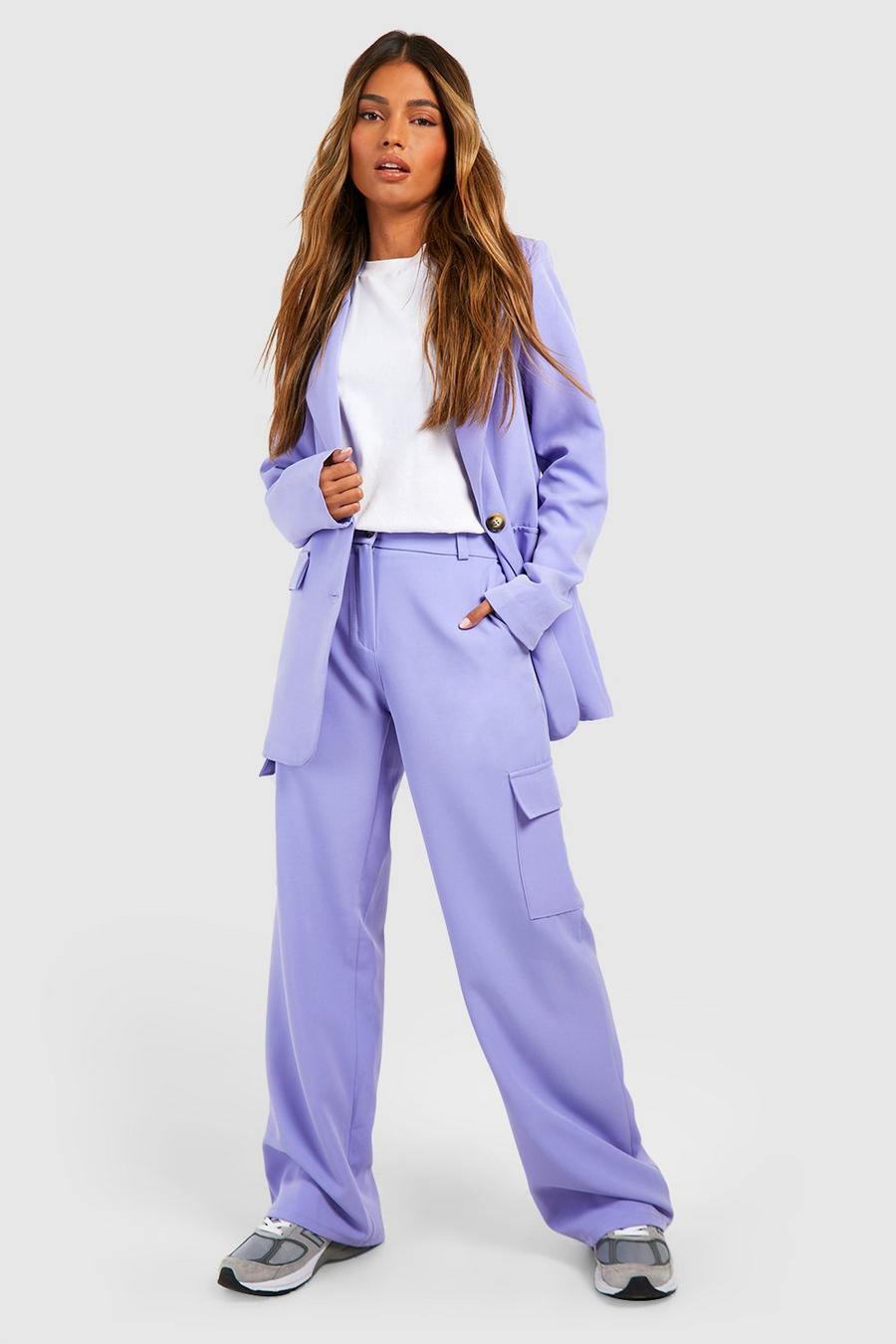 Lilac Cargo Pocket Wide Leg Tailored Pants