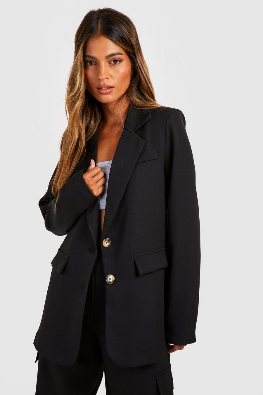 Black Mock Horn Single Breasted Relaxed Fit Blazer