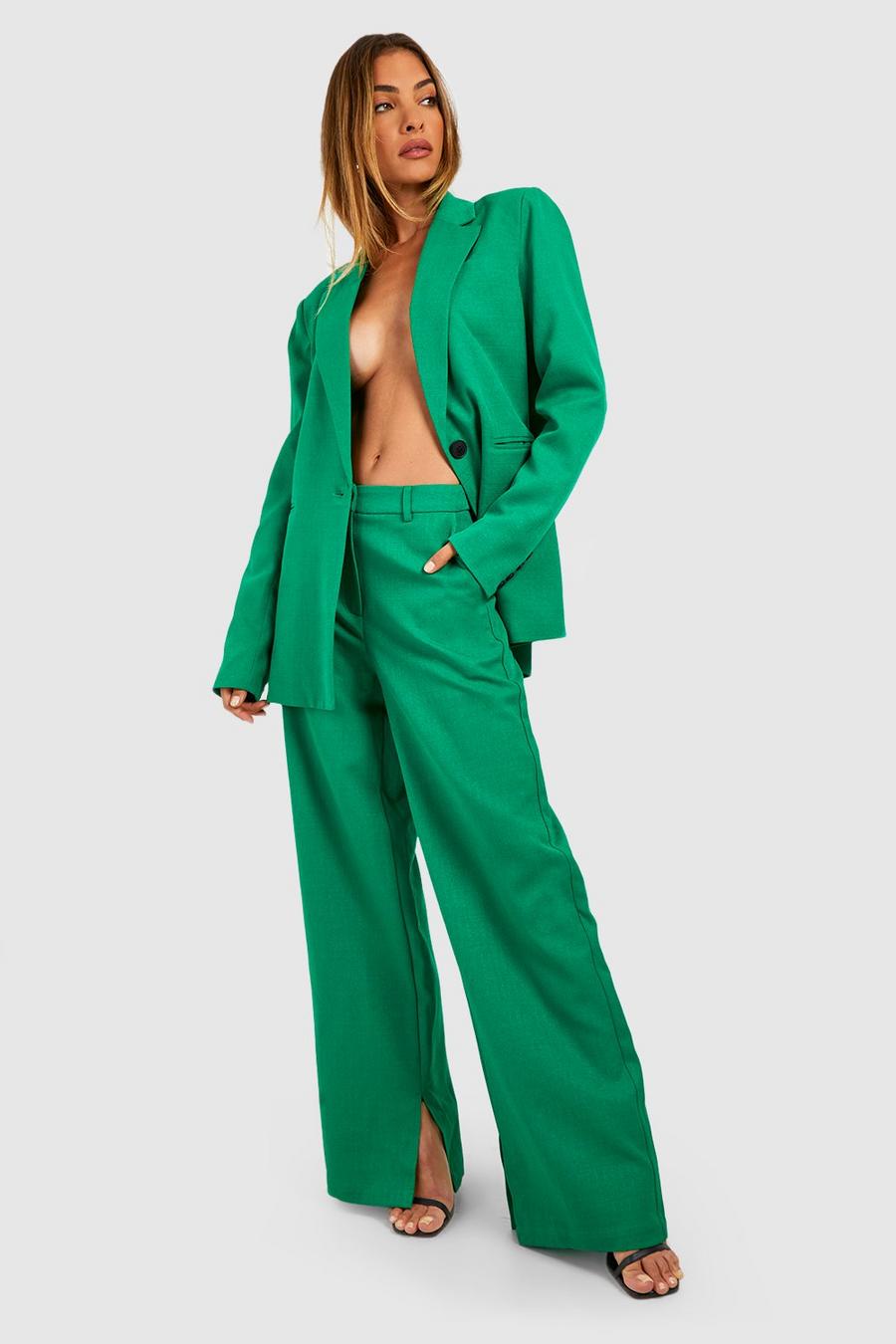 Bright green Textured Wide Leg Dress Pants image number 1
