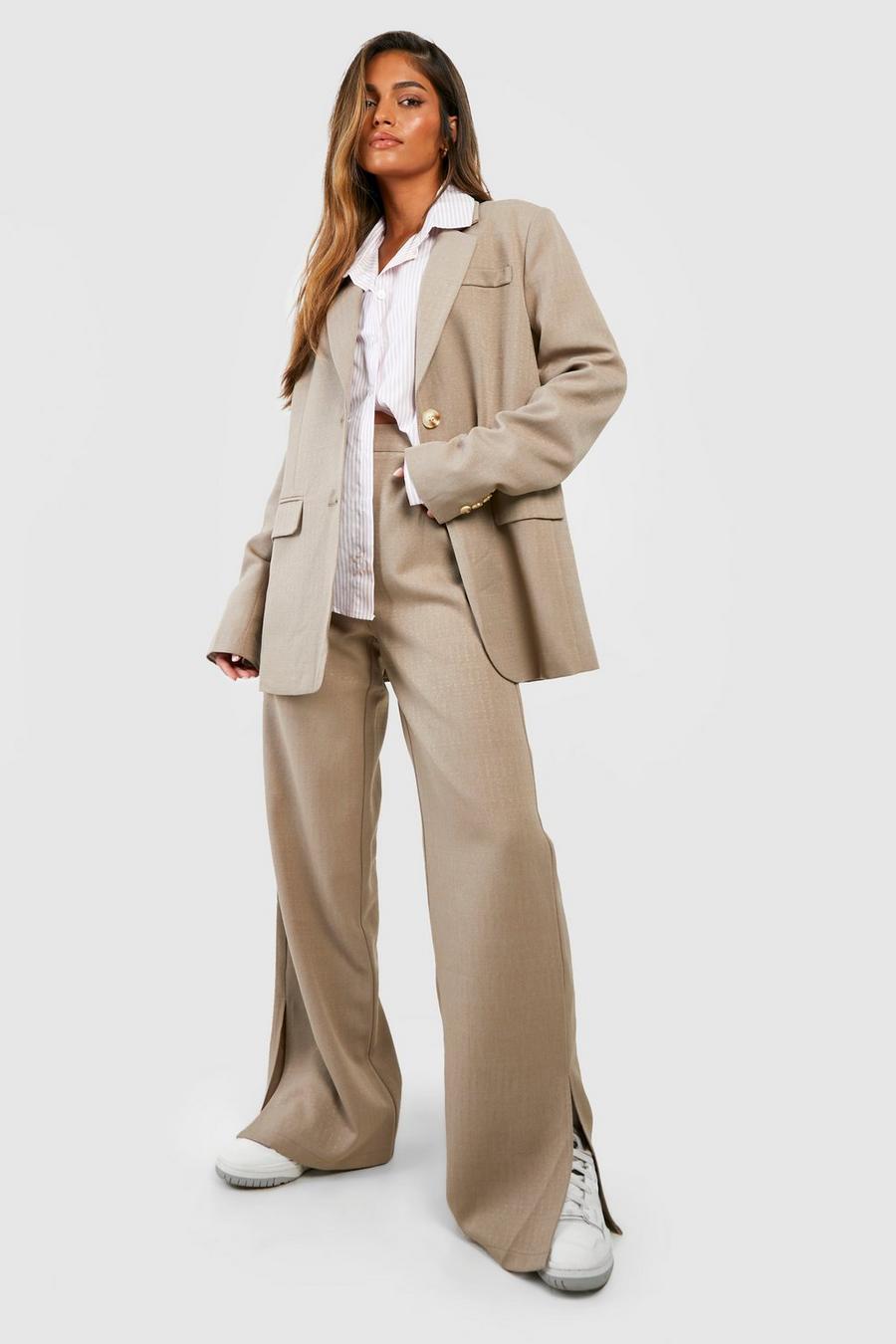 Mocha Textured Split Ankle Tailored Trousers