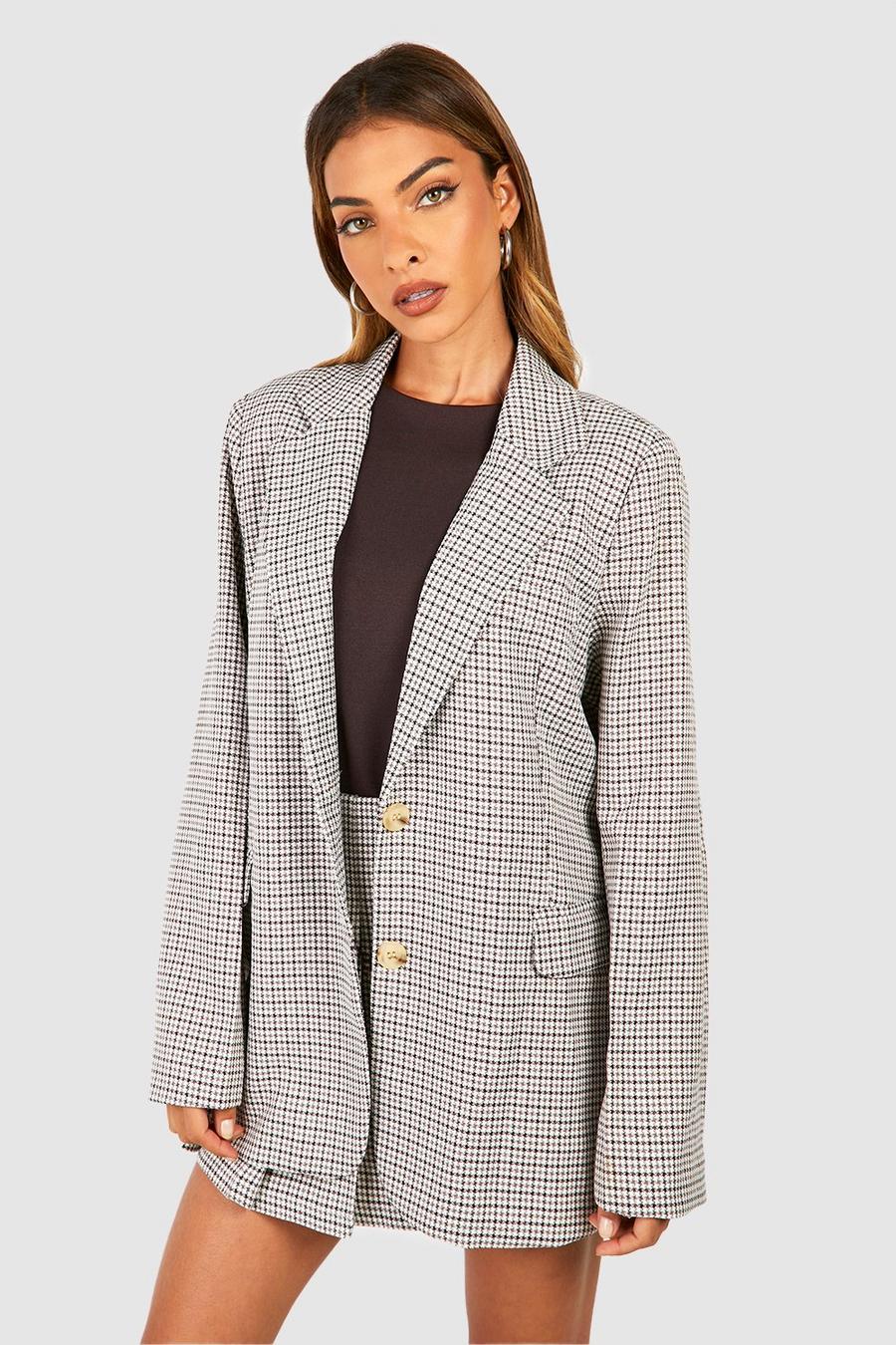 Chocolate Monochrome Geruite Baggy Blazer Met Textuur