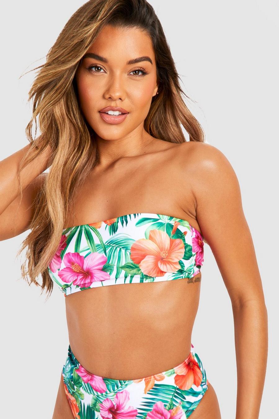 Top bikini a fascia in fantasia tropicale, Green