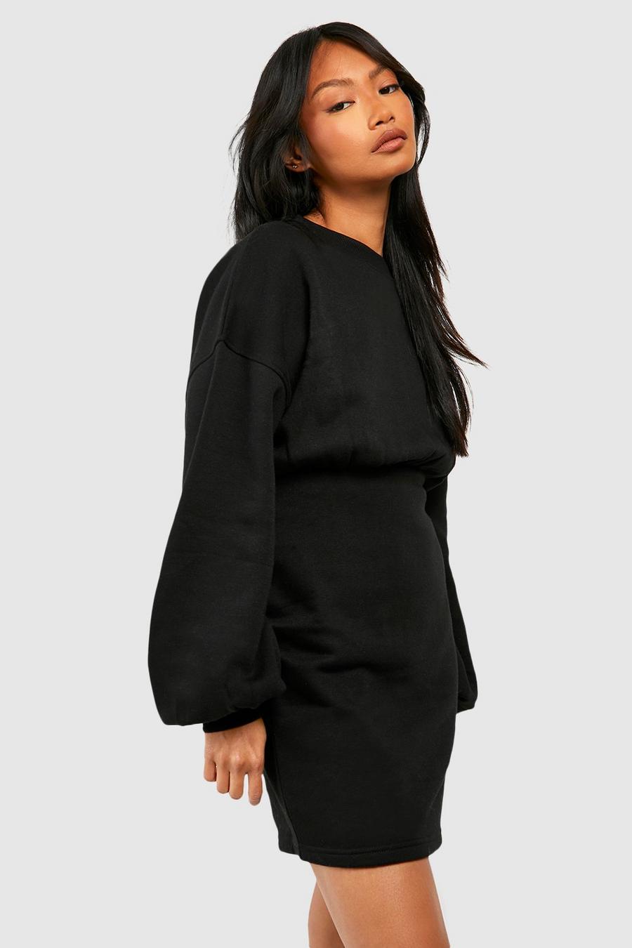 Black Getailleerde Sweatshirt Jurk Met Crewneck