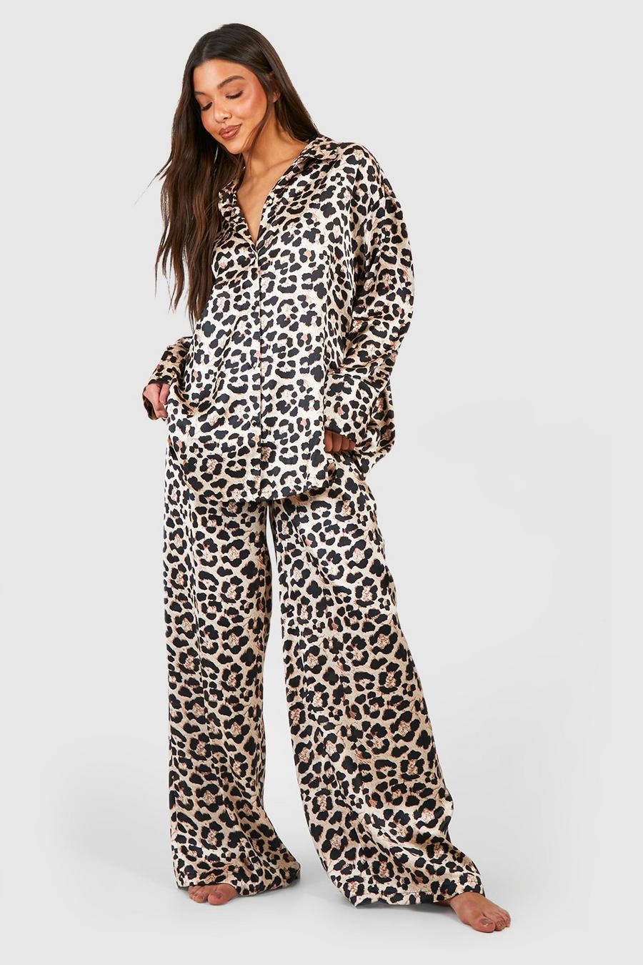 Brown Oversized Animal Print Pajama Set image number 1