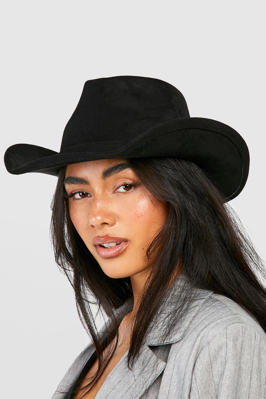 Sombrero borsalino estilo cowboy con filo curvo, Black