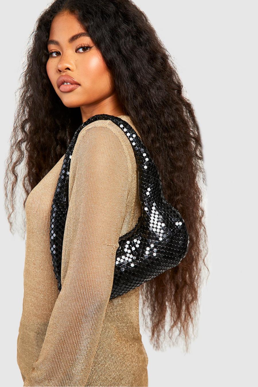 Black Premium Shimmer Slouchy Shoulder Bag 