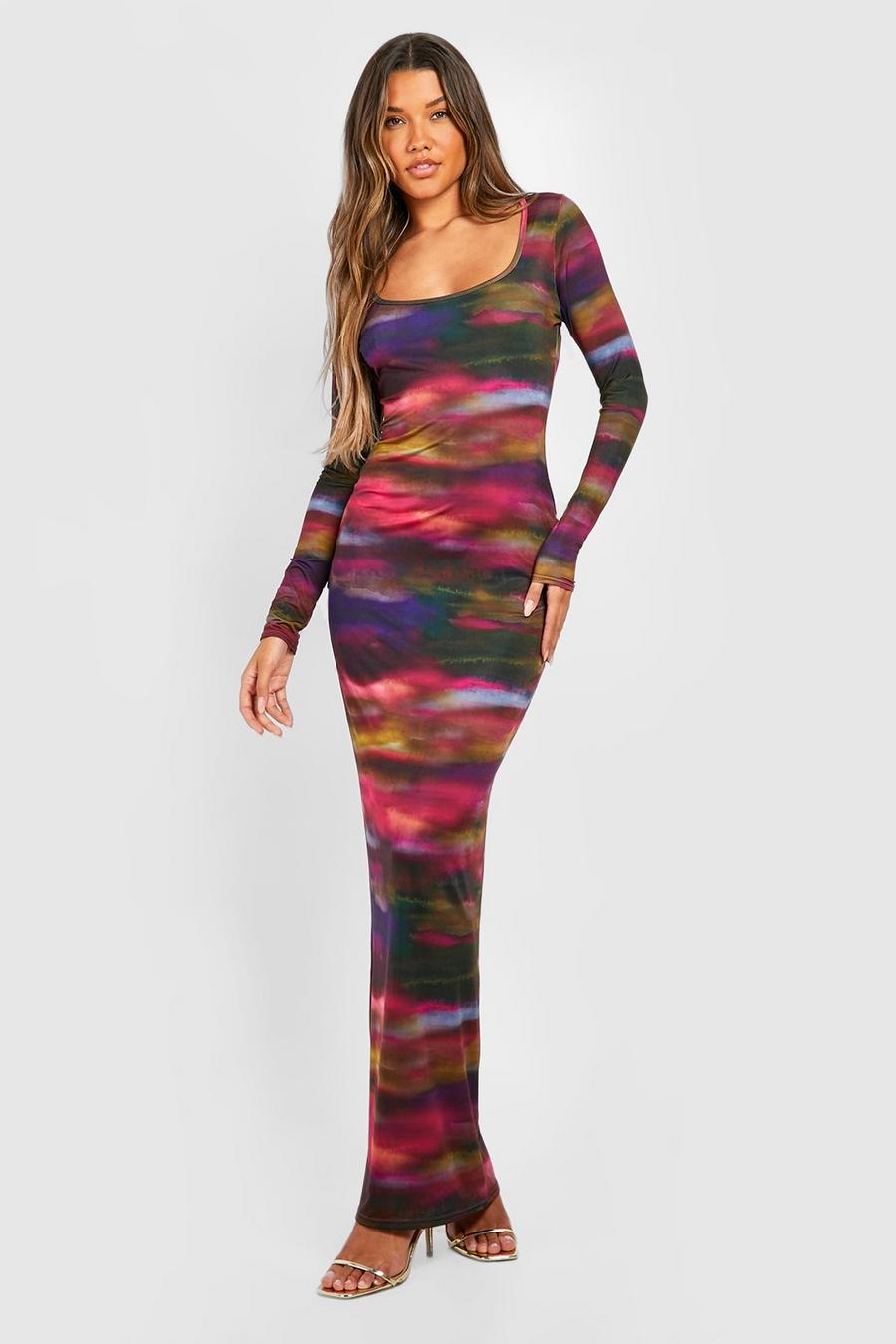 Multi Abstract Slinky Maxi Dress